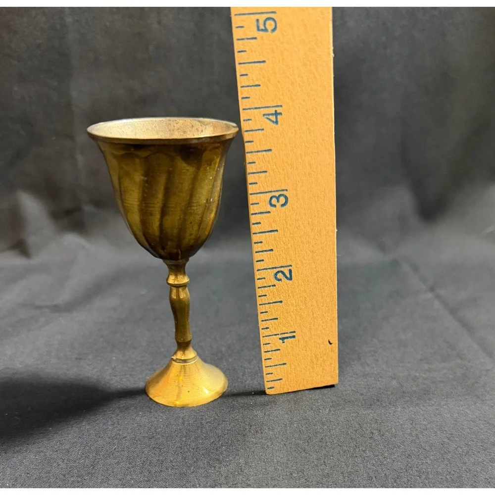 Vintage‎ Brass Miniature Cordial Goblet Fluted Swirled Small Chalice MCM